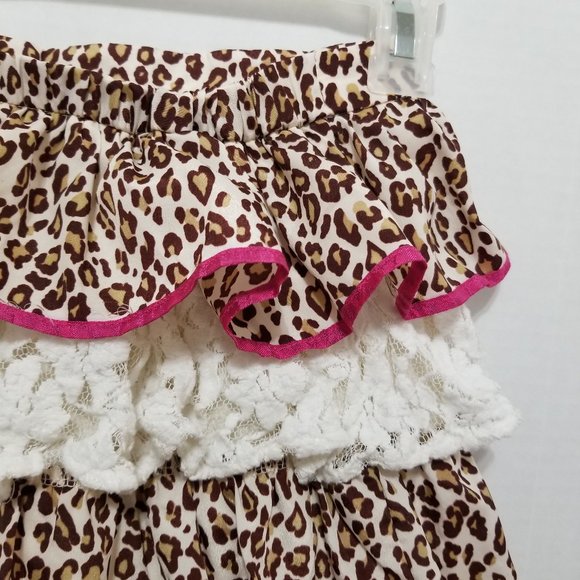 Hartstrings skort 12 leopard cheetah print floral lace tiered ruffle pull on - Picture 9 of 13